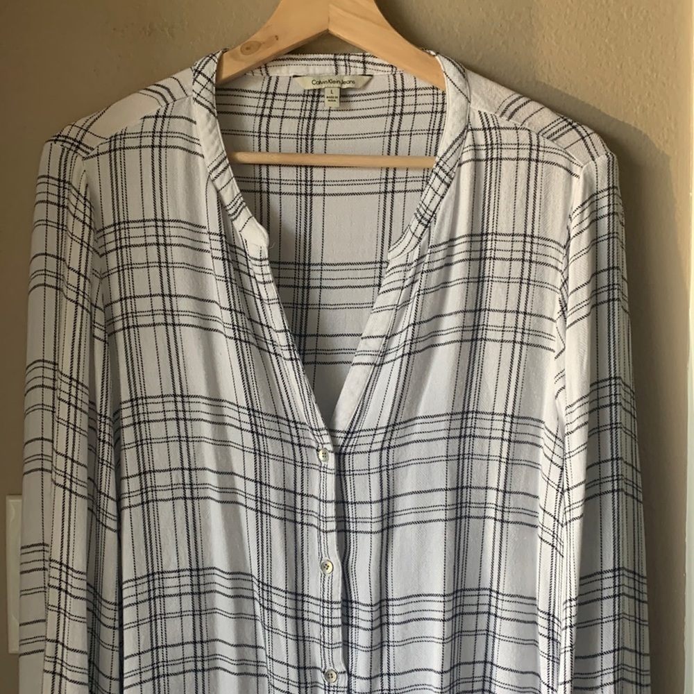 CALVIN KLEIN Plaid Tab Long Sleeve Button Down Shirt